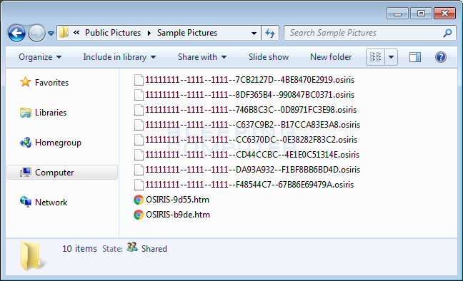 Files encrypted with the OSIRIS Locky Ransomware Variant